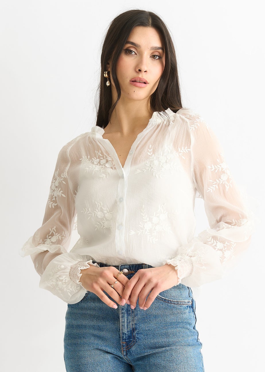 Gini London Embroidery puff sleeve top