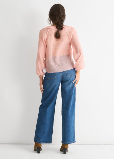 Gini London Pink Long Sleeeves Tie Detail Ruffle Blouse