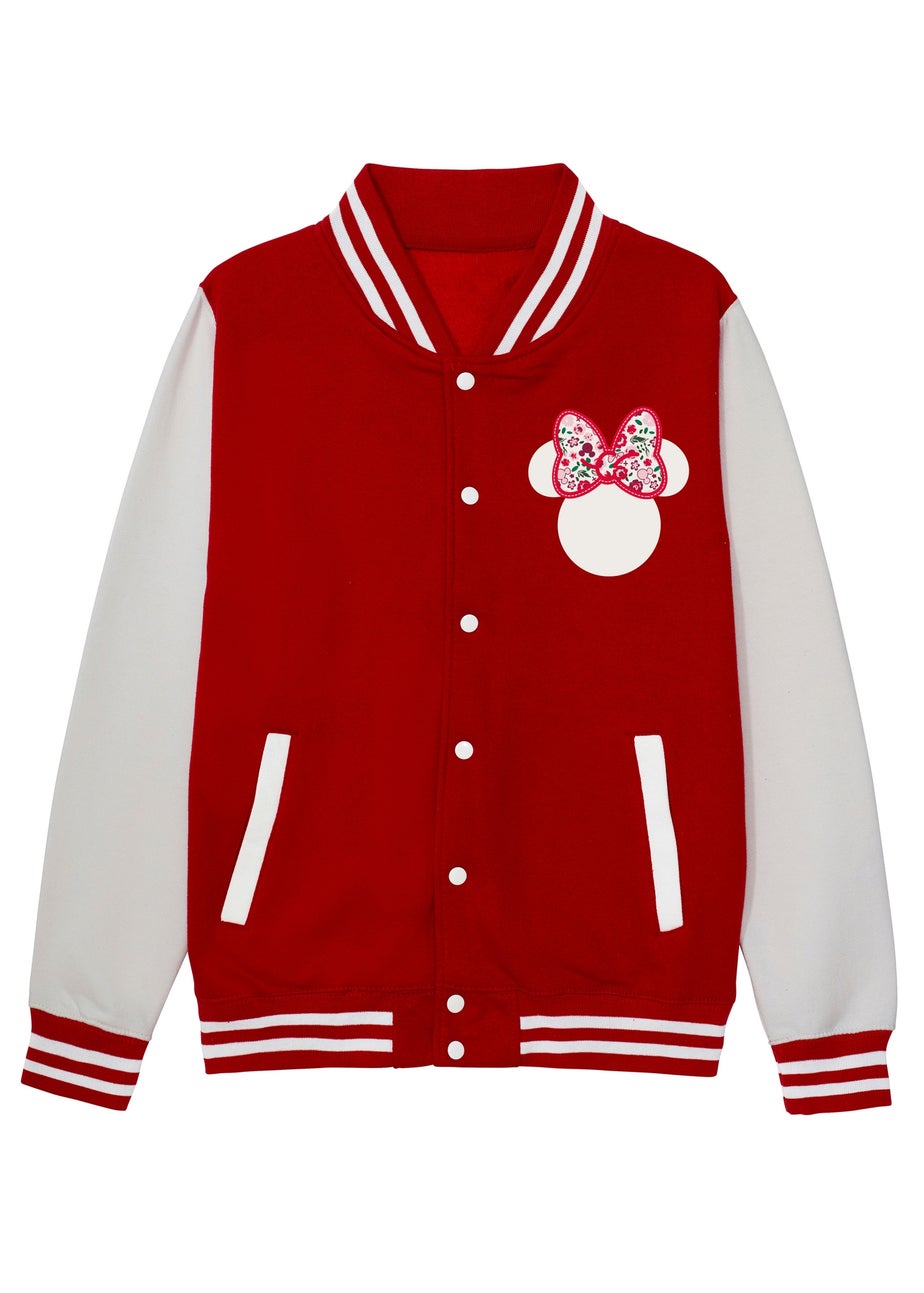 Disney Minnie Mouse Flowers Girls Red Varsity Jacket (3-13 Years)