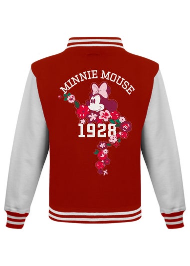 Disney Minnie Mouse Flowers Girls Red Varsity Jacket (3-13 Years)