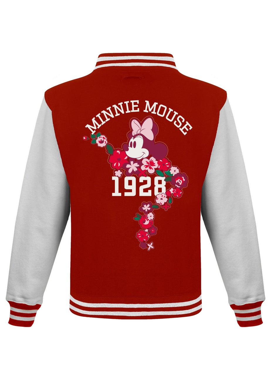 Disney Minnie Mouse Flowers Girls Red Varsity Jacket (3-13 Years)