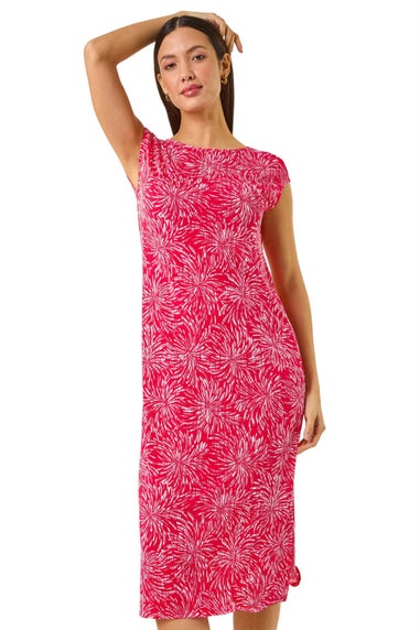 Roman Coral Abstract Print A Line Midi Dress
