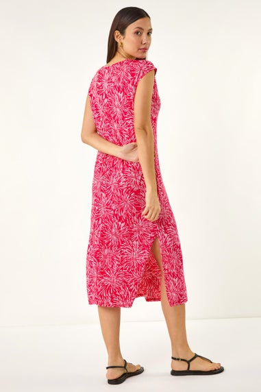 Roman Coral Abstract Print A Line Midi Dress