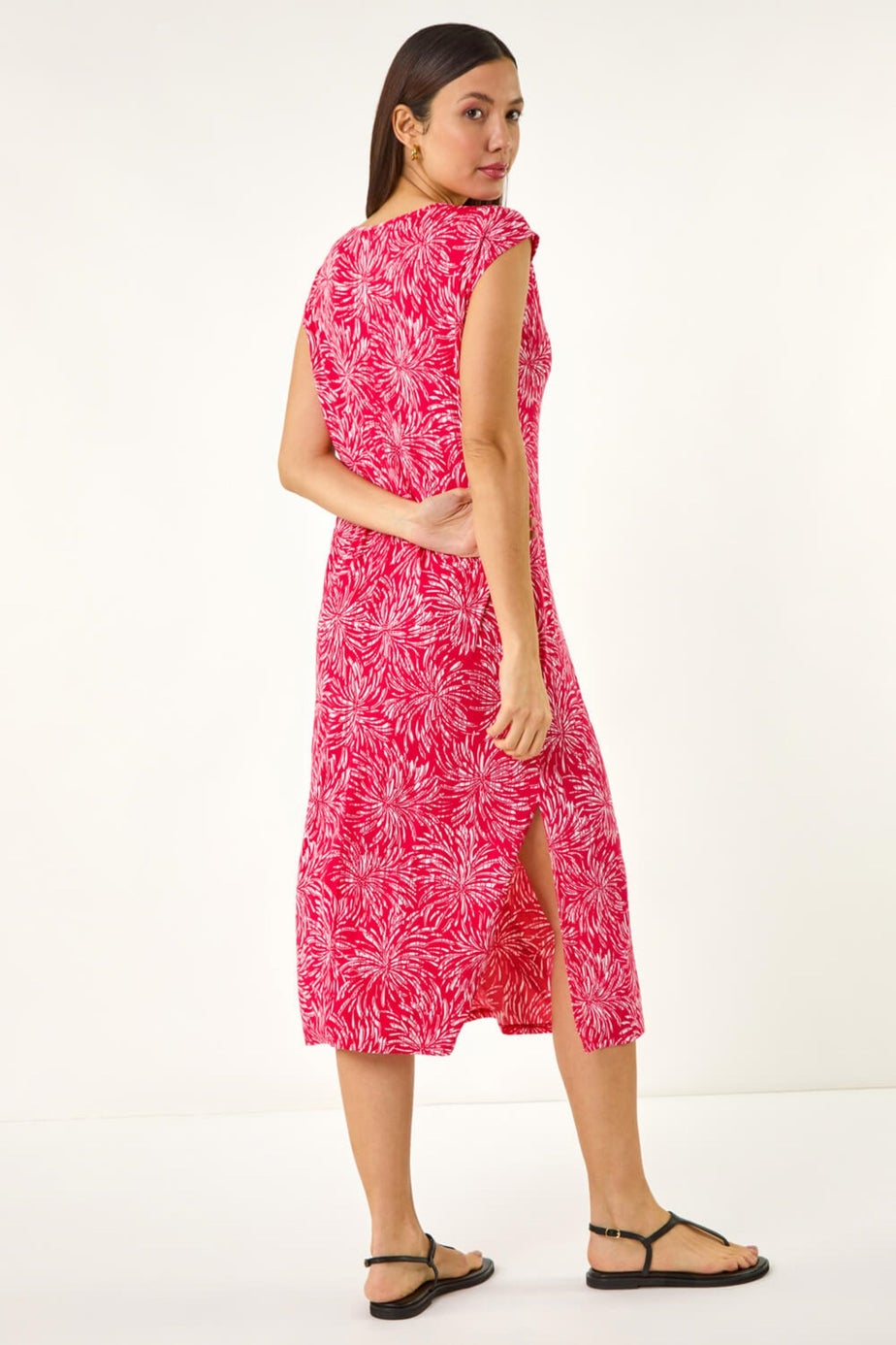 Roman Coral Abstract Print A Line Midi Dress