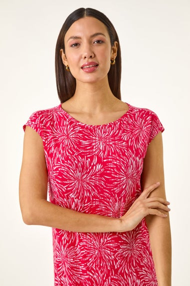 Roman Coral Abstract Print A Line Midi Dress