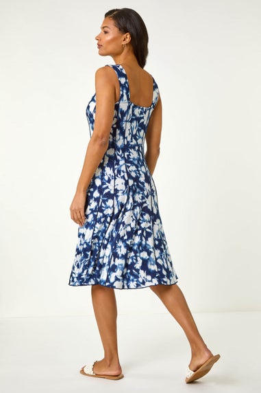 Roman Navy Stretch Abstract Panelled Short Dress