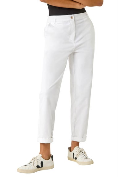 Roman White Plain Cotton Chino Trousers
