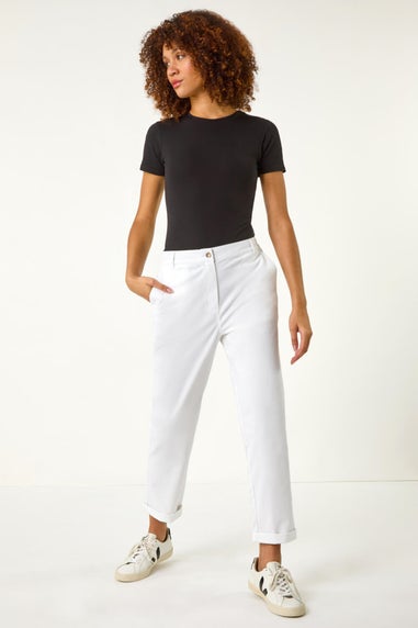 Roman White Plain Cotton Chino Trousers