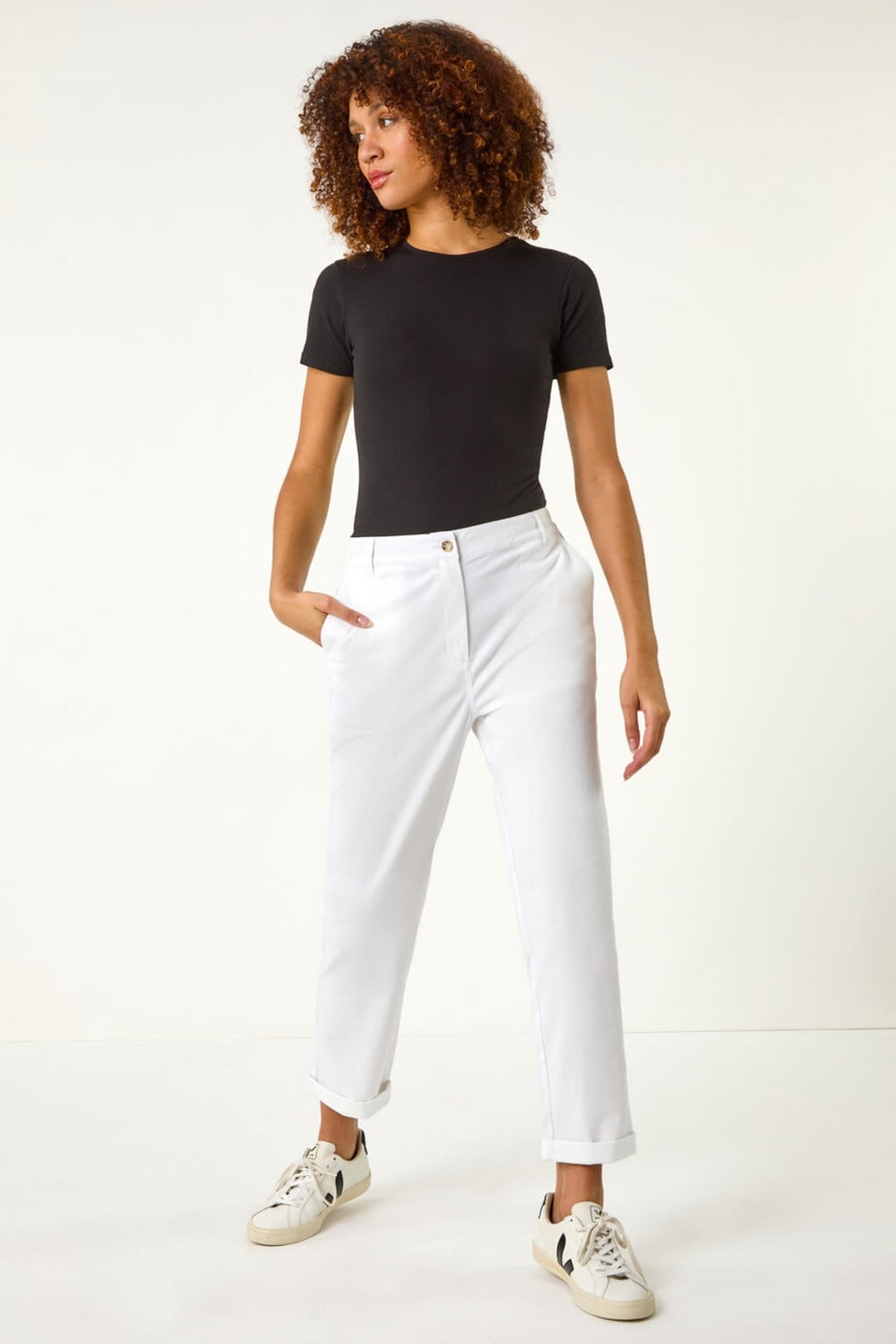 Roman White Plain Cotton Chino Trousers