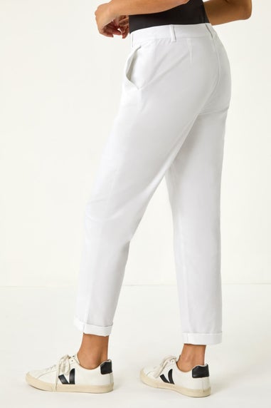 Roman White Plain Cotton Chino Trousers