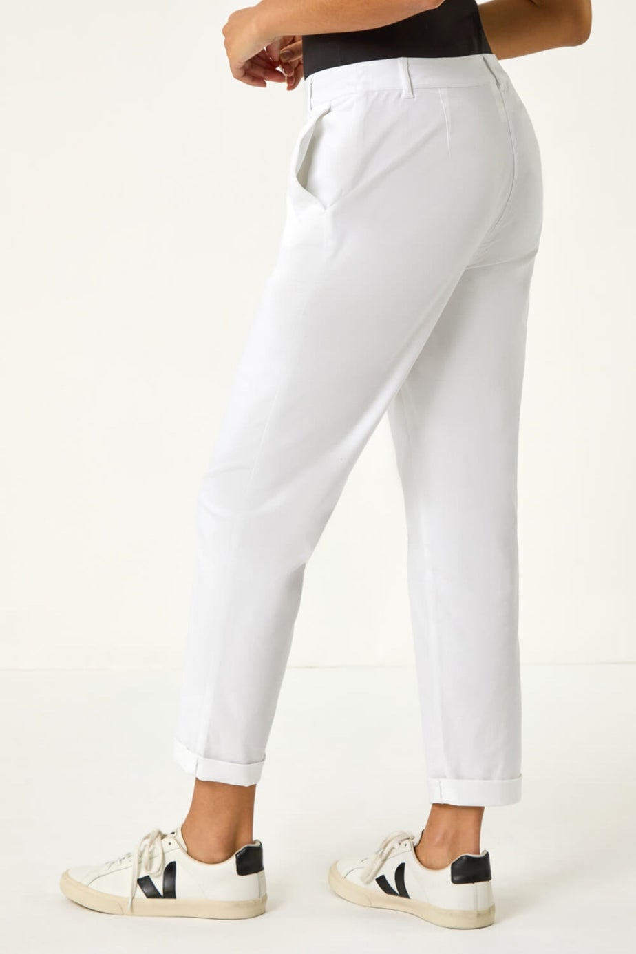 Roman White Plain Cotton Chino Trousers