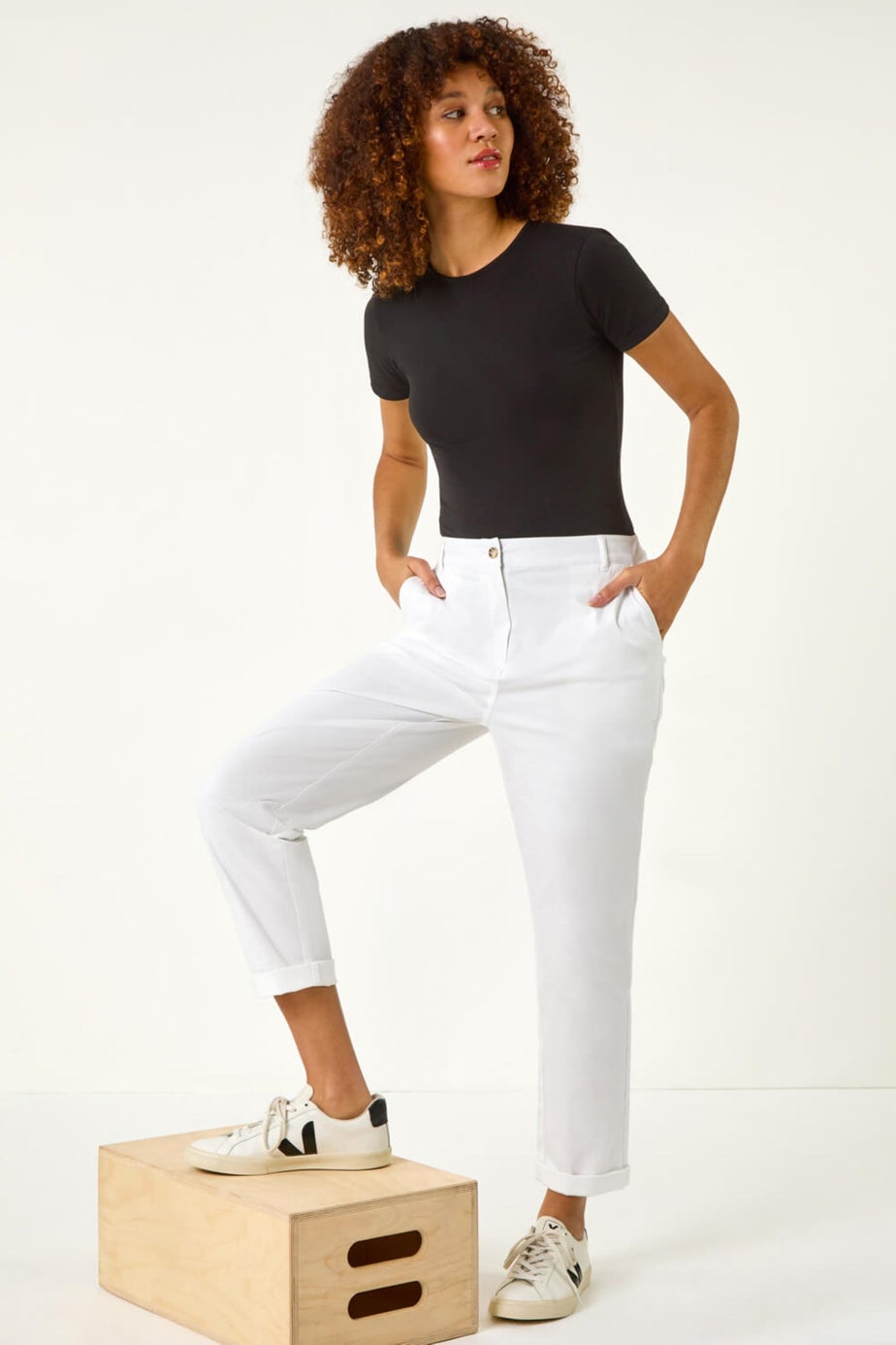 Roman White Plain Cotton Chino Trousers