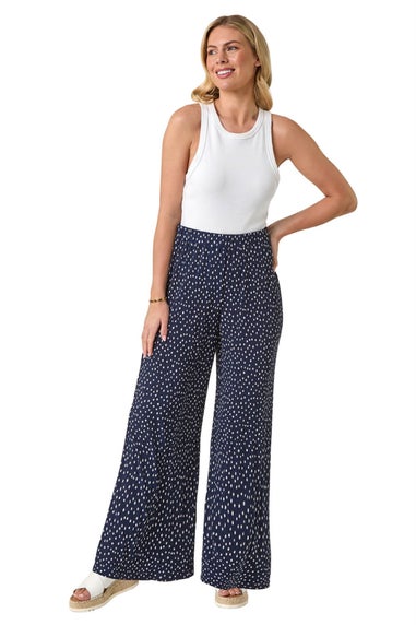 Roman Navy Petite Spot Print Crinkle Trouser