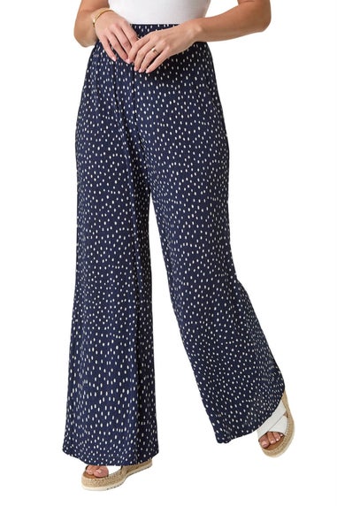 Roman Navy Petite Spot Print Crinkle Trouser