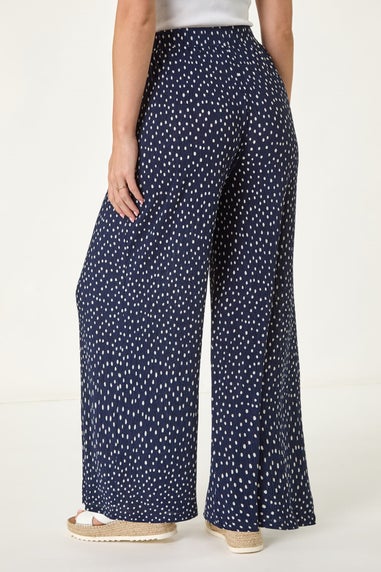 Roman Navy Petite Spot Print Crinkle Trouser