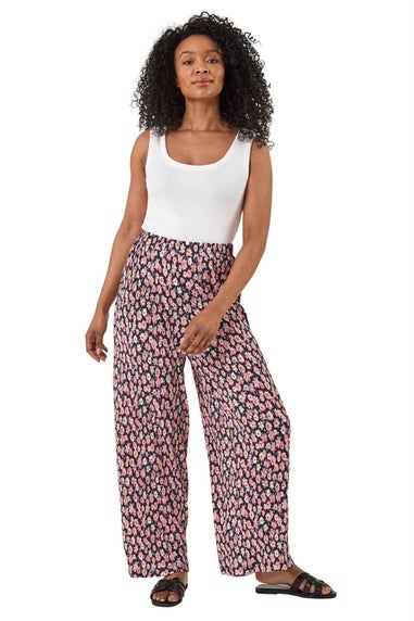 Roman Pink Petite Floral Crinkle Trouser