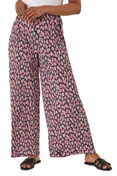 Roman Pink Petite Floral Crinkle Trouser