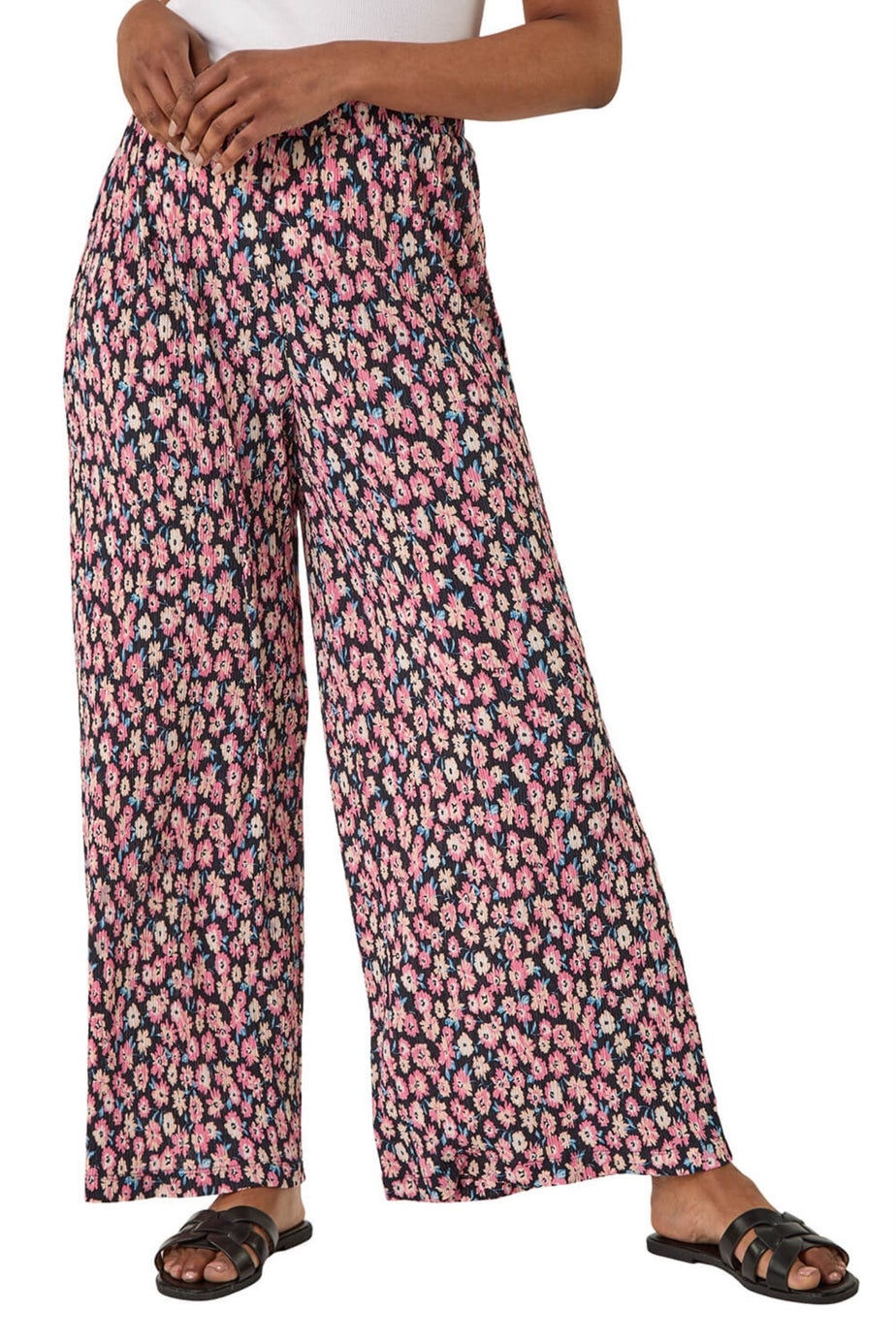 Roman Pink Petite Floral Crinkle Trouser