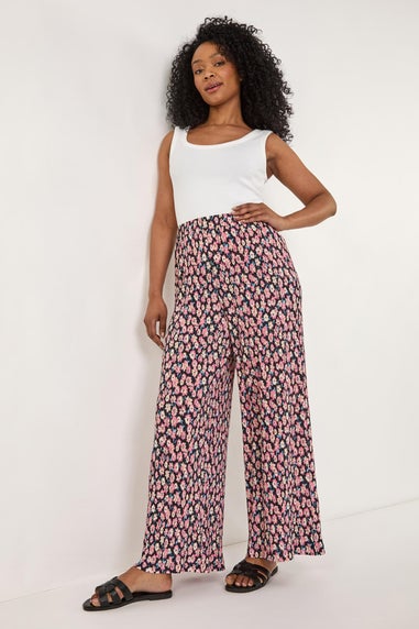 Roman Pink Petite Floral Crinkle Trouser