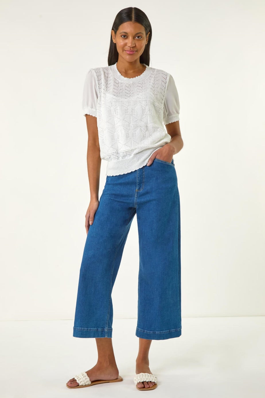 Roman Ivory Pointelle Knit Tee