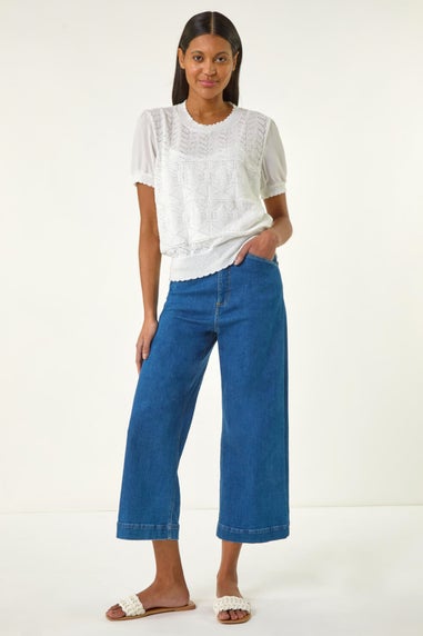 Roman Ivory Pointelle Knit Tee