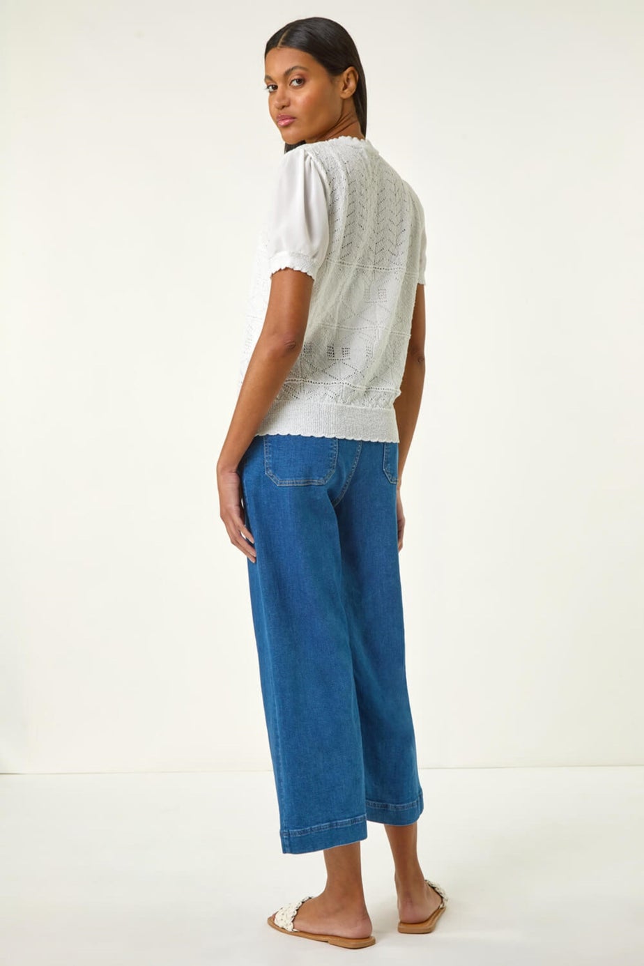 Roman Ivory Pointelle Knit Tee