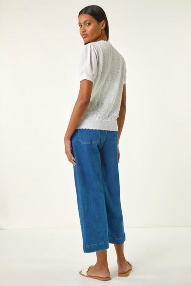 Roman Ivory Pointelle Knit Tee