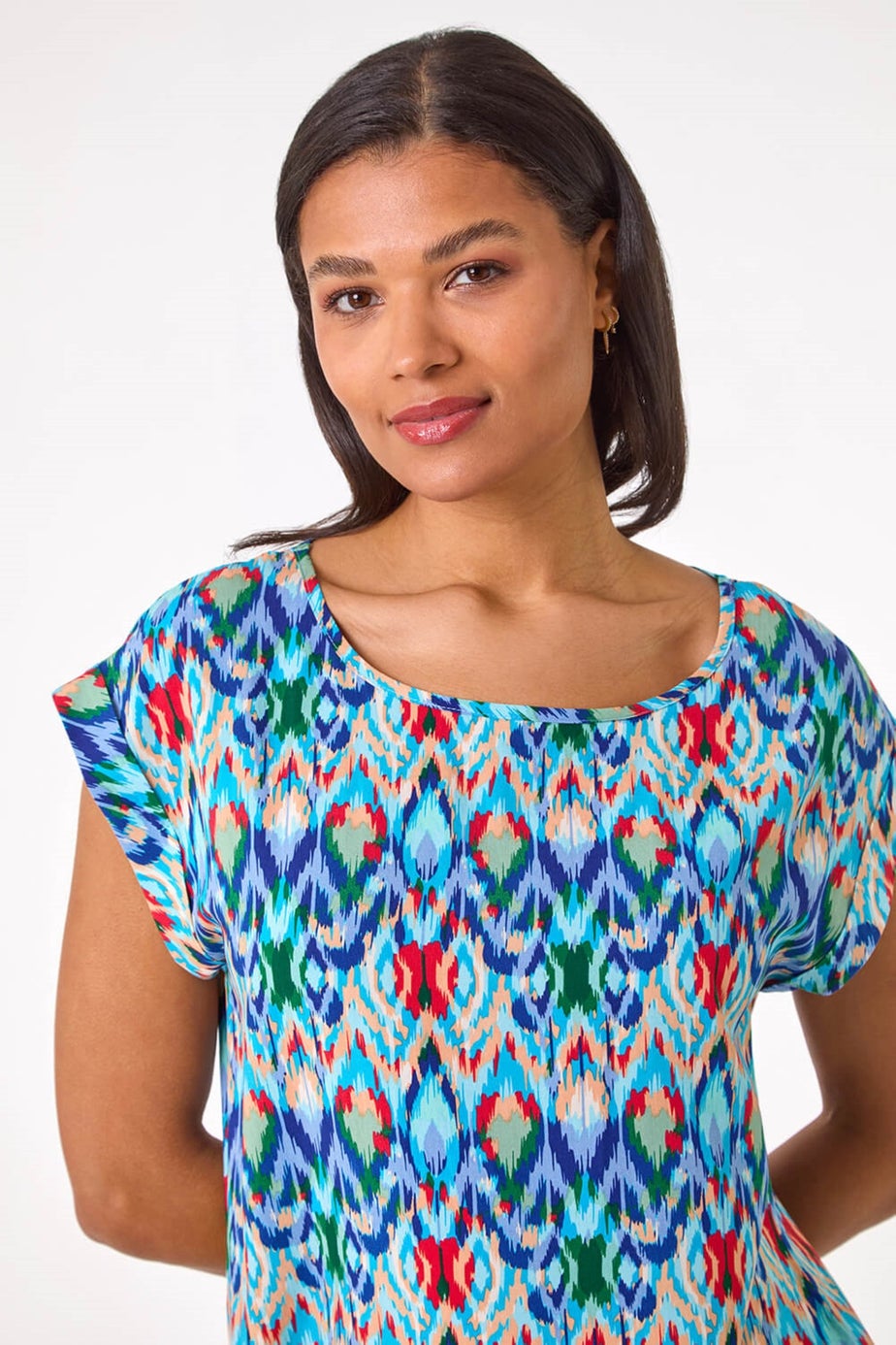 Roman Blue Abstract Print Shell Top