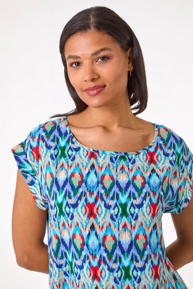 Roman Blue Abstract Print Shell Top
