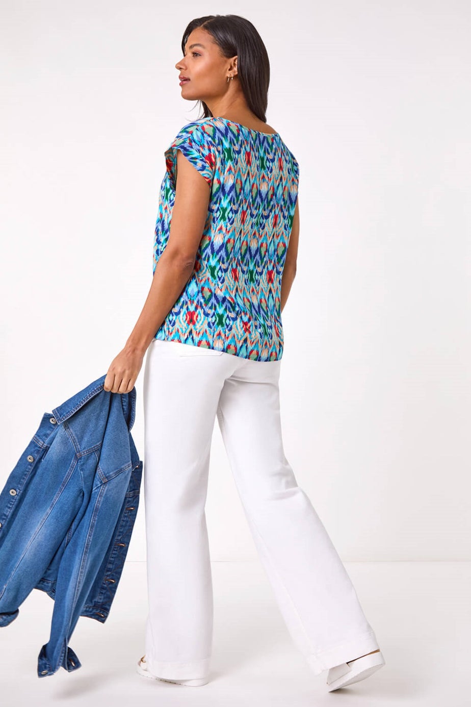 Roman Blue Abstract Print Shell Top