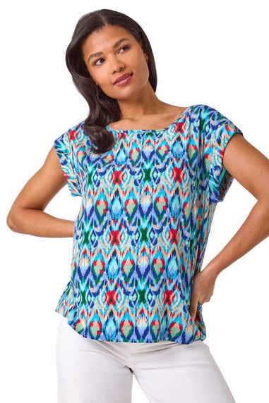 Roman Blue Abstract Print Shell Top