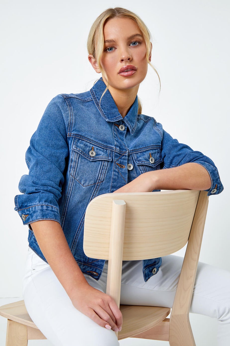 Roman Denim Petite Bleached Denim Jacket