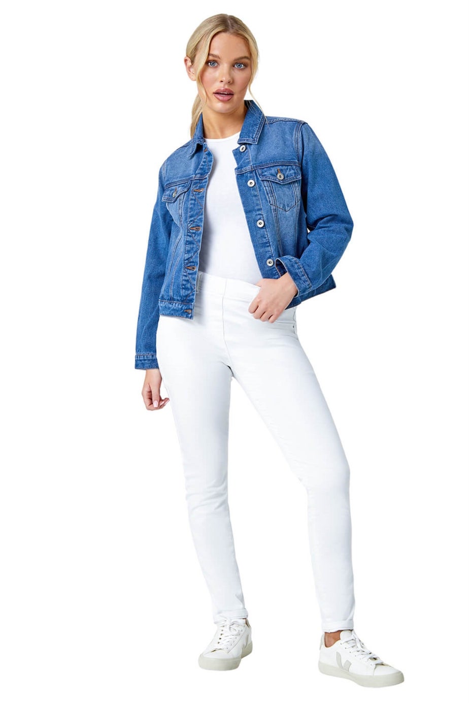 Roman Denim Petite Bleached Denim Jacket
