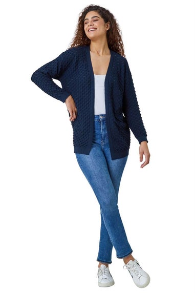 Roman Navy Cotton Blend Waffle Knit Cardigan