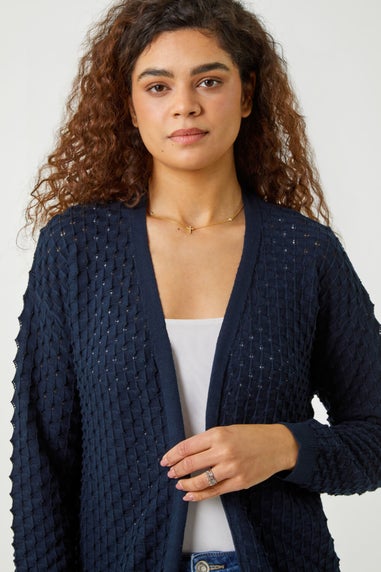 Roman Navy Cotton Blend Waffle Knit Cardigan