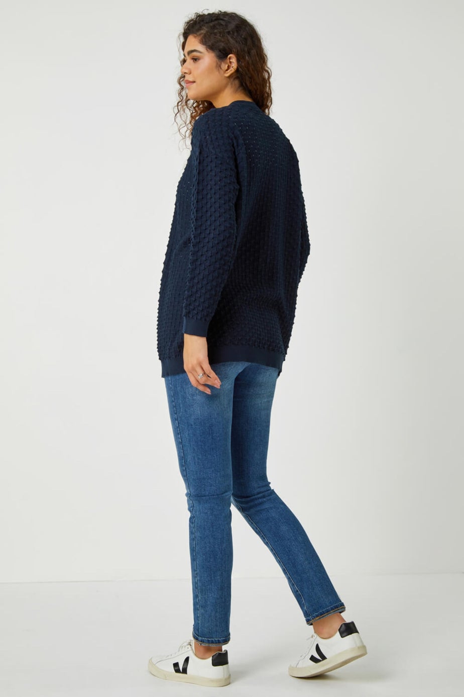 Roman Navy Cotton Blend Waffle Knit Cardigan