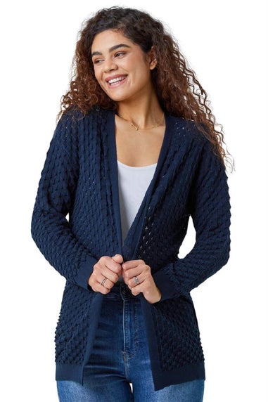 Roman Navy Cotton Blend Waffle Knit Cardigan