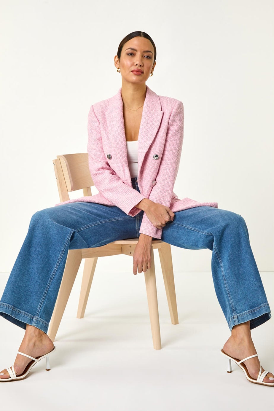 Roman Pink Tailored Longline Boucle Jacket