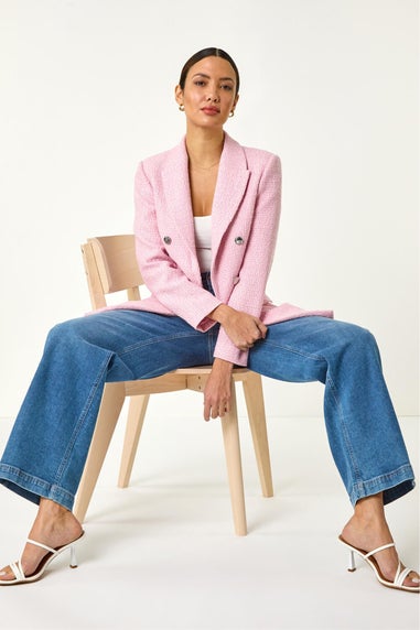 Roman Pink Tailored Longline Boucle Jacket