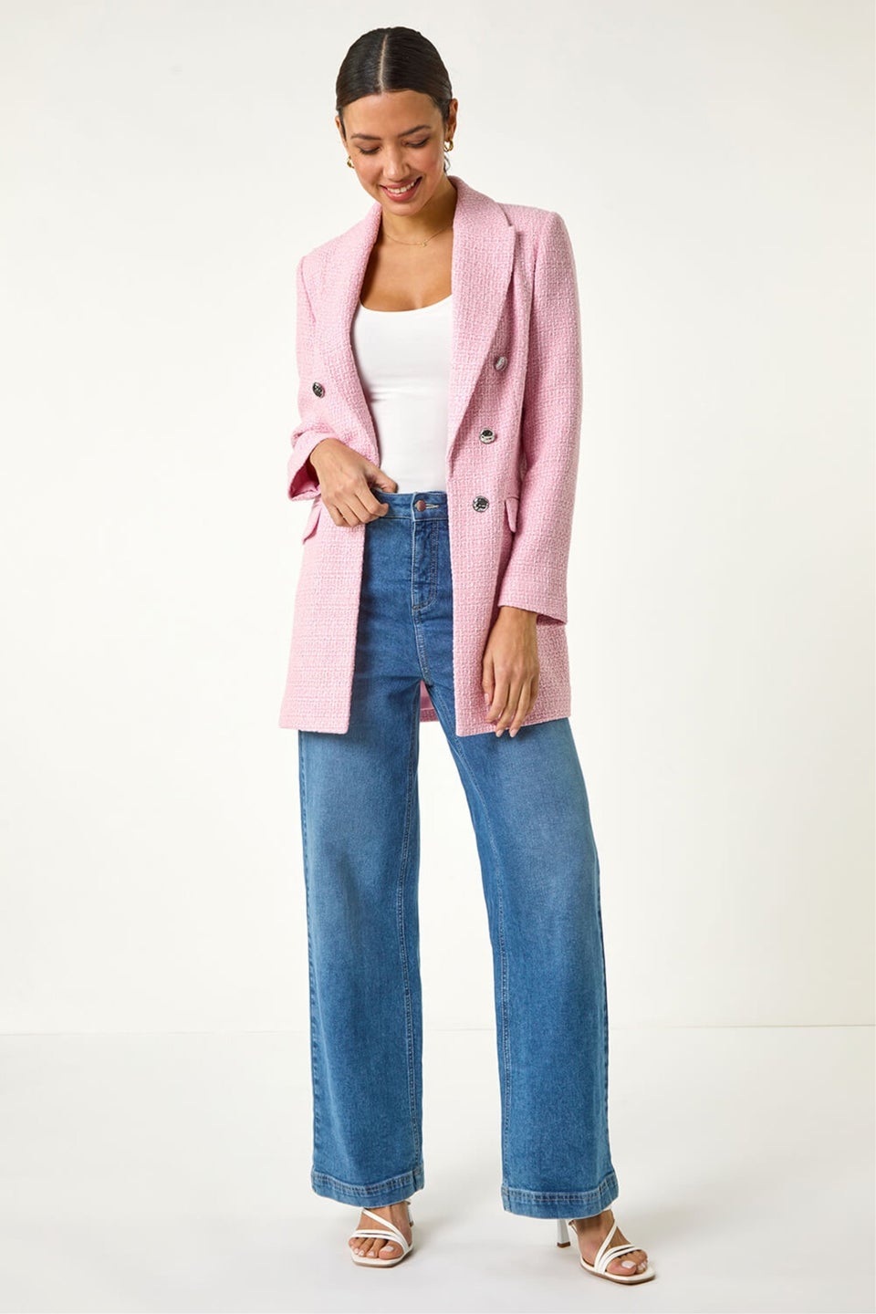 Roman Pink Tailored Longline Boucle Jacket