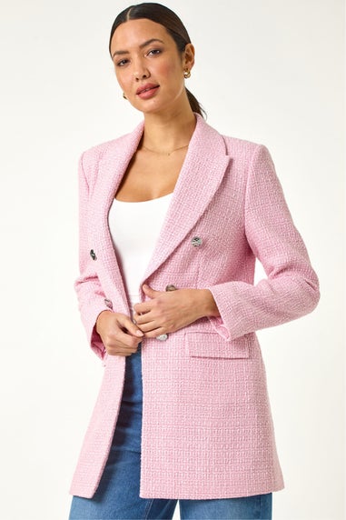 Roman Pink Tailored Longline Boucle Jacket