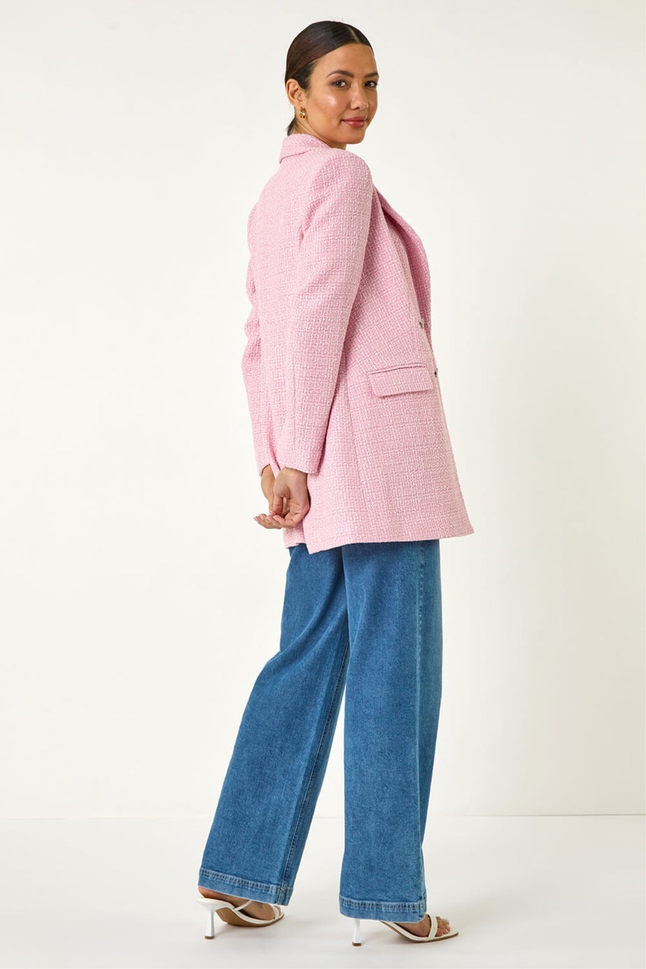 Roman Pink Tailored Longline Boucle Jacket