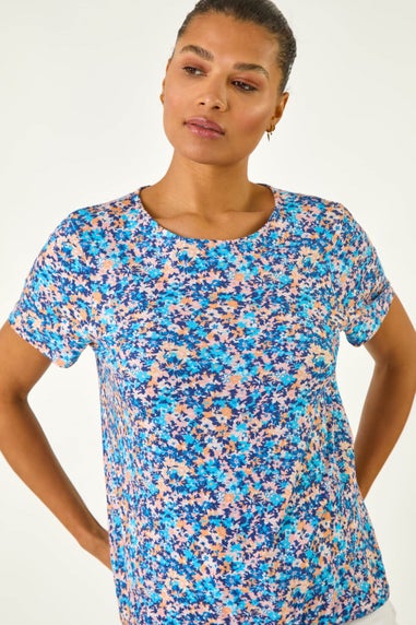 Roman Blue Floral Print Elasticated Hem Top