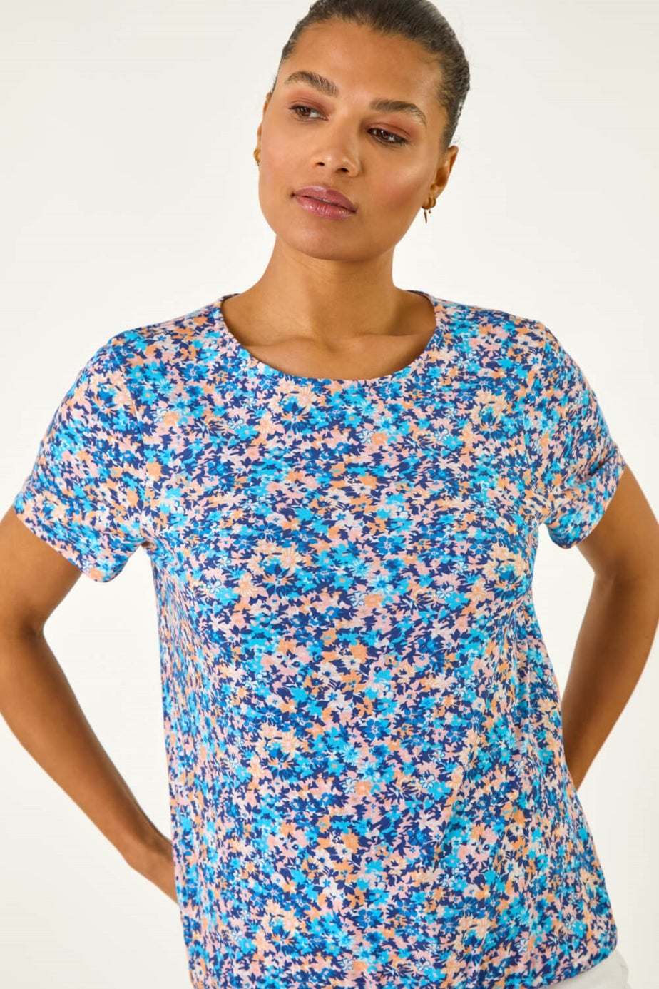 Roman Blue Floral Print Elasticated Hem Top