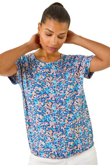 Roman Blue Floral Print Elasticated Hem Top
