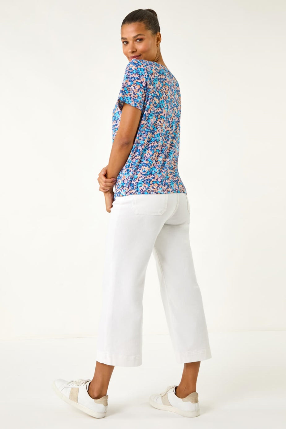 Roman Blue Floral Print Elasticated Hem Top