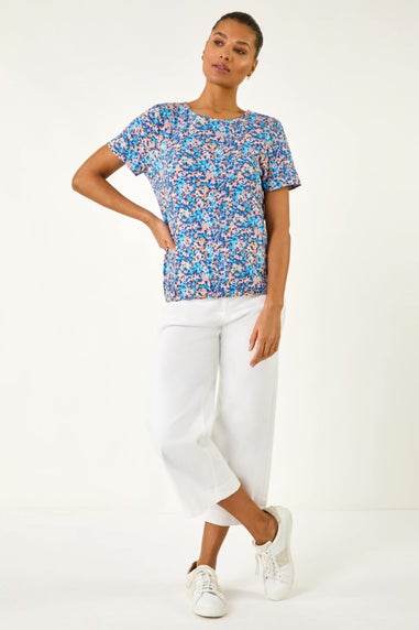 Roman Blue Floral Print Elasticated Hem Top