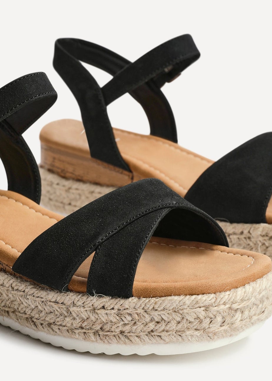 Linzi Sarelli Wide Fit Black Nubuck Cork Flatform