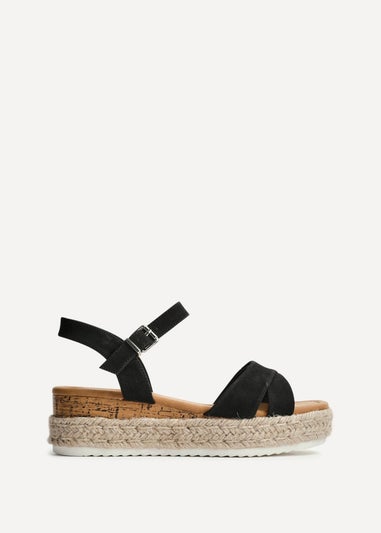 Linzi Sarelli Wide Fit Black Nubuck Cork Flatform