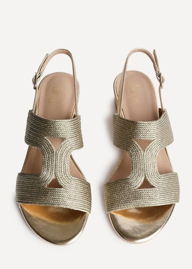 Linzi Reeva Gold Woven Slingback Low Block Heeled Sandals